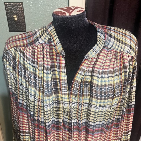 Free People Plaid Oversized Pleated Button Up Long Sleeve Top Come On Over XS - Picture 6 of 11